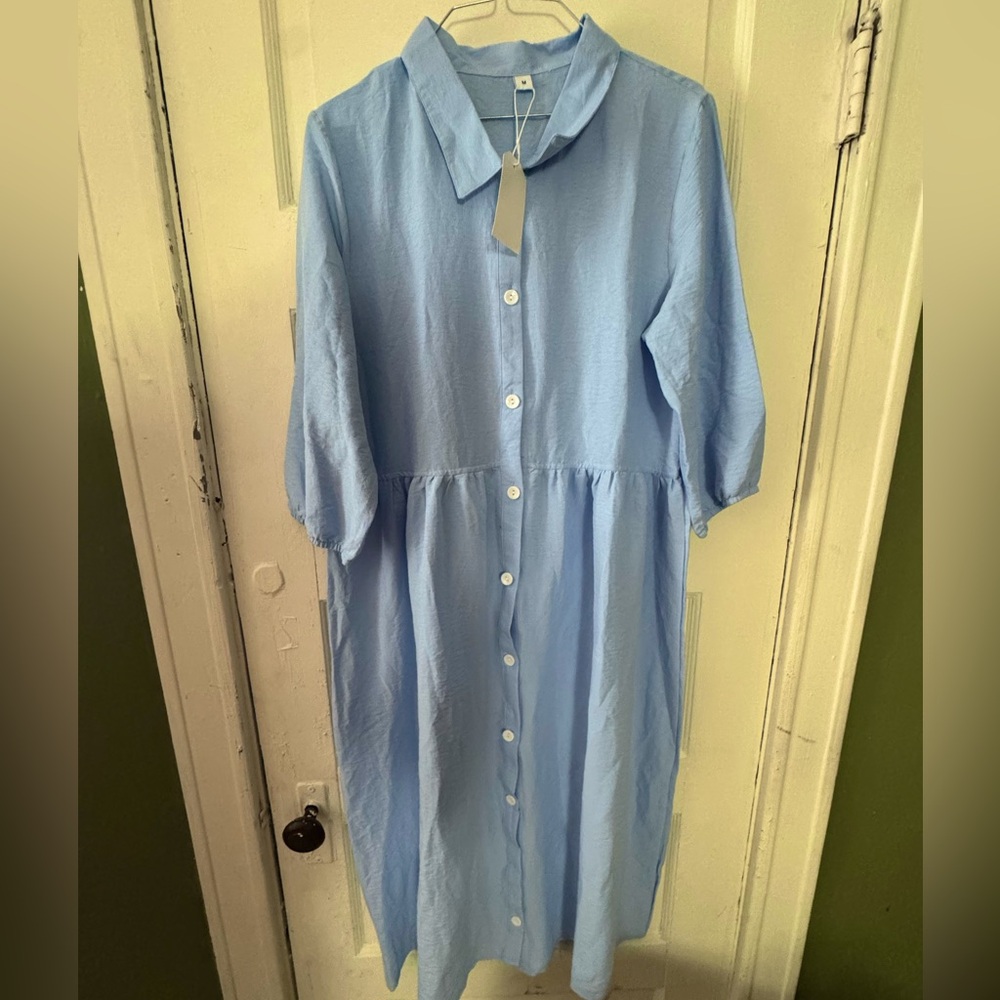 Light Blue Button-Up Dress